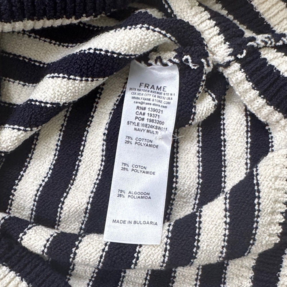 Frame Navy and White V-Neck Sweater with Gold Buttons - Picture 7 of 8